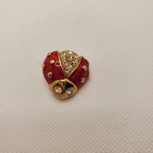Mint LIA Brooch Pin Ladybug Gold Tone Red Enamel Rhinestones Signed 1" EUC